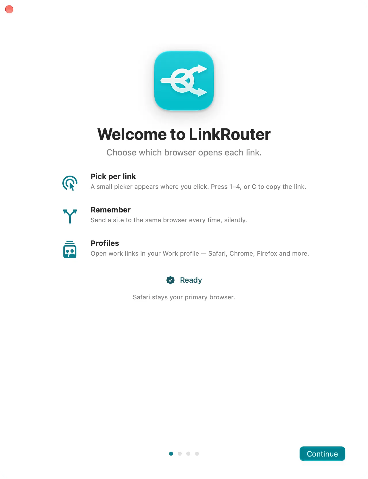 LinkRouter's first onboarding page: Make LinkRouter the default browser